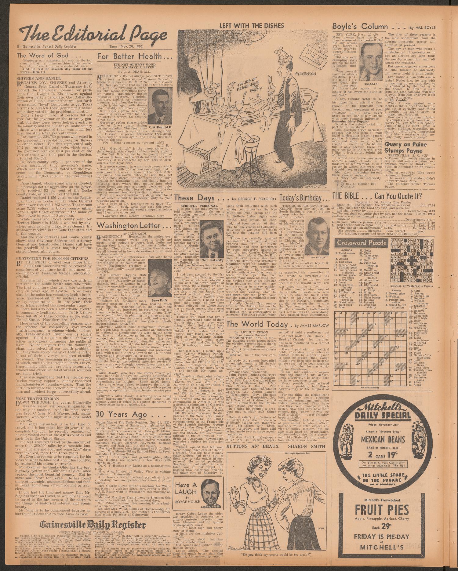 Gainesville Daily Register and Messenger (Gainesville, Tex.), Vol. 62, No. 71, Ed. 1 Thursday, November 20, 1952
                                                
                                                    [Sequence #]: 8 of 12
                                                
