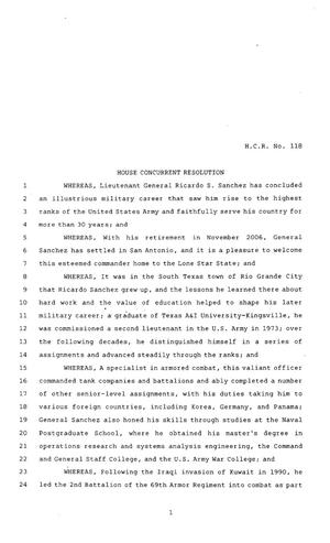 Primary view of 80th Texas Legislature, Regular Session, House Concurrent Resolution 118