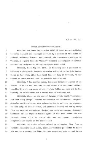 80th Texas Legislature, Regular Session, House Concurrent Resolution 121
