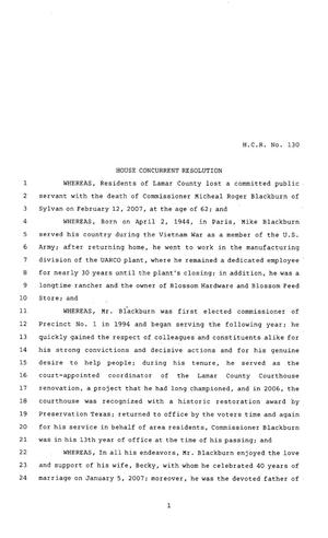 80th Texas Legislature, Regular Session, House Concurrent Resolution 130