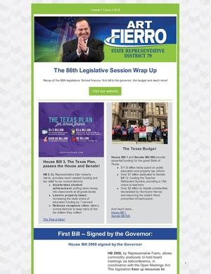 Newsletter of Texas State Representative Art Fierro: Volume 1, June 2019