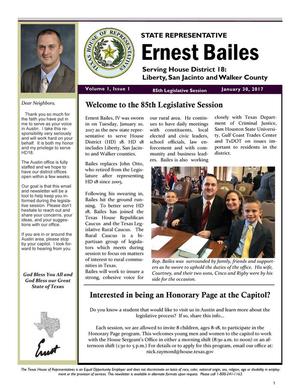 Primary view of object titled 'Newsletter of Texas State Representative Ernest Bailes: Volume 1, Issue 1, January 2017'.