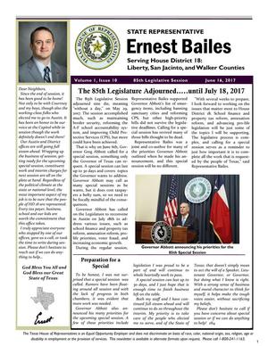 Primary view of object titled 'Newsletter of Texas State Representative Ernest Bailes: Volume 1, Issue 10, June 2017'.