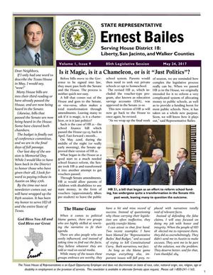 Primary view of object titled 'Newsletter of Texas State Representative Ernest Bailes: Volume 1, Issue 9, May 2017'.