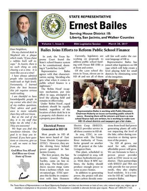 Primary view of object titled 'Newsletter of Texas State Representative Ernest Bailes: Volume 1, Issue 5, March 2017'.