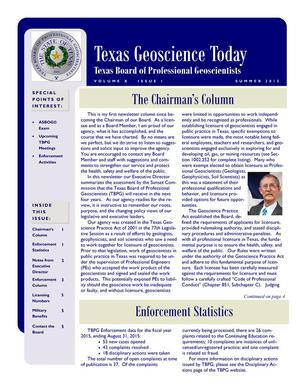 Texas Geoscience Today, Volume X, Issue I, Summer 2015