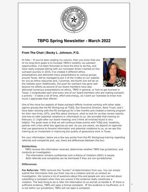 TBPG Newsletter, March  2022