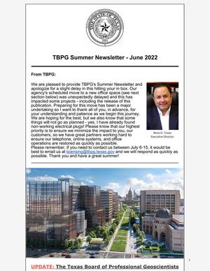 Primary view of object titled 'TBPG Newsletter, Summer 2022'.