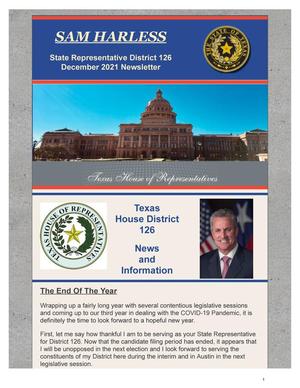 Newsletter of Texas State Representative Sam Harless: December 2021
