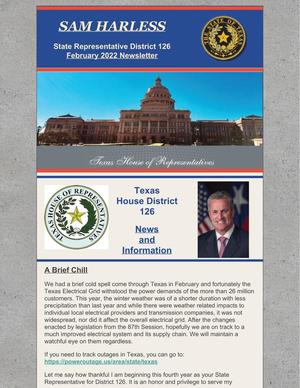 Newsletter of Texas State Representative Sam Harless, February 2022