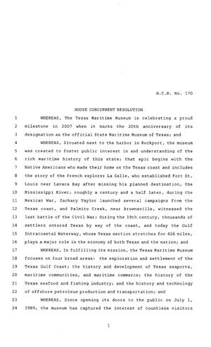 Primary view of object titled '80th Texas Legislature, Regular Session, House Concurrent Resolution 170'.