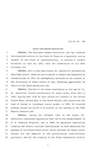 80th Texas Legislature, Regular Session, House Concurrent Resolution 178
