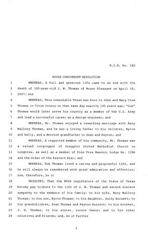80th Texas Legislature, Regular Session, House Concurrent Resolution 242