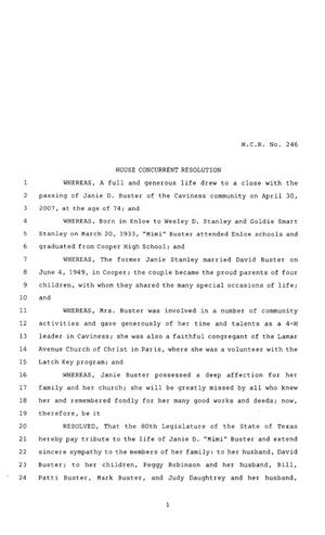 80th Texas Legislature, Regular Session, House Concurrent Resolution 246