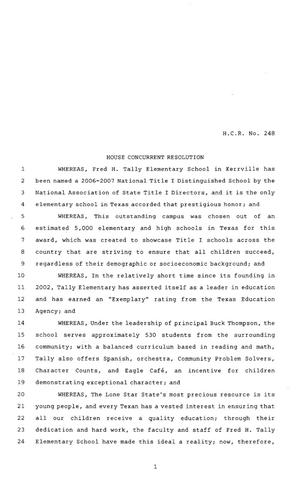 80th Texas Legislature, Regular Session, House Concurrent Resolution 248