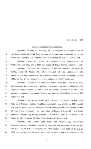80th Texas Legislature, Regular Session, House Concurrent Resolution 253