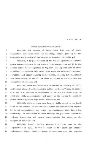 80th Texas Legislature, Regular Session, House Concurrent Resolution 26