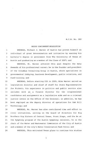 80th Texas Legislature, Regular Session, House Concurrent Resolution 260