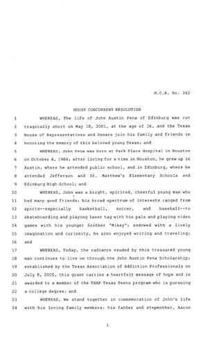 80th Texas Legislature, Regular Session, House Concurrent Resolution 262