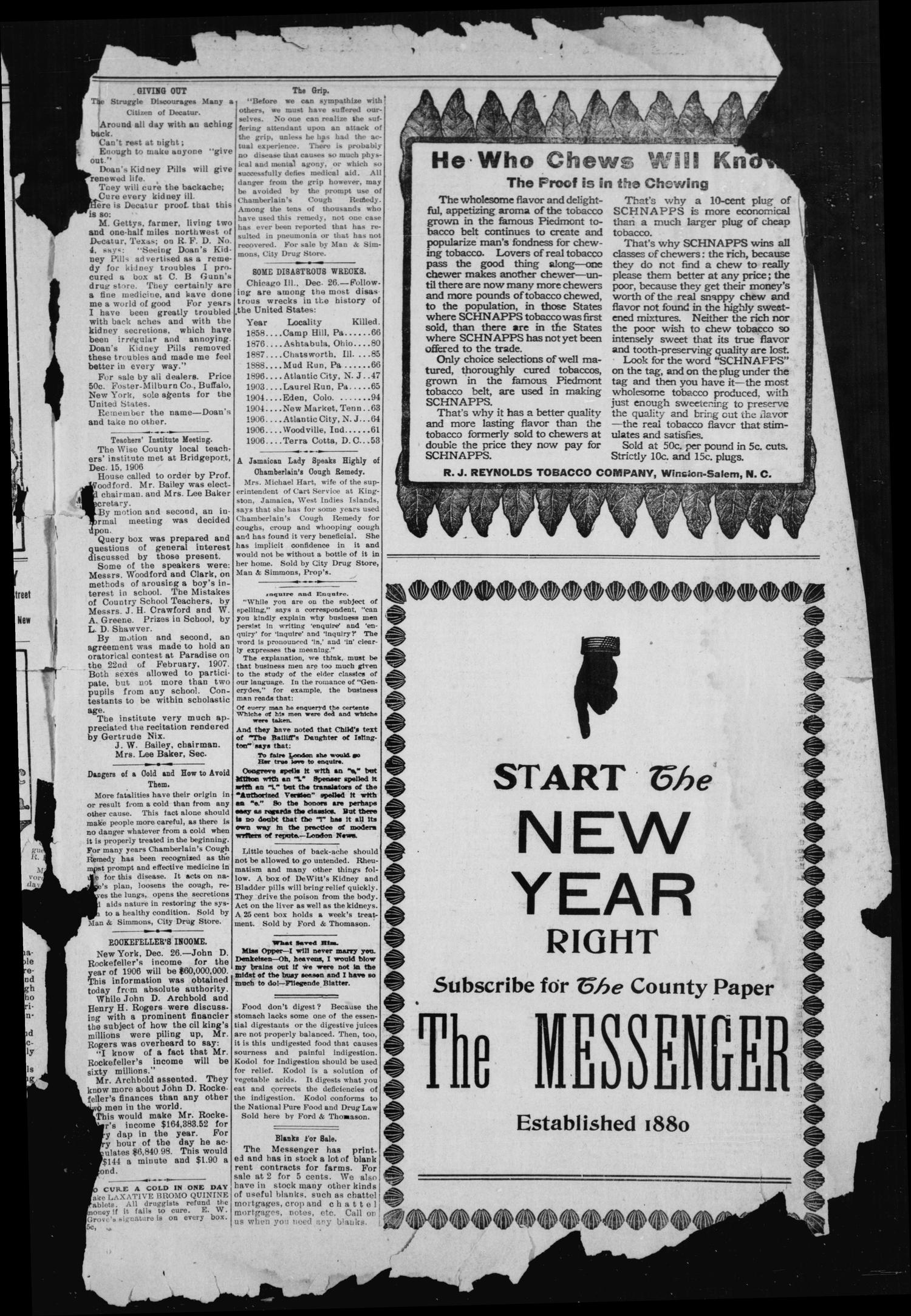 Wise County Messenger. (Decatur, Tex.), Vol. [54], No. [1], Ed. 1 Friday, January 4, 1907
                                                
                                                    [Sequence #]: 5 of 6
                                                