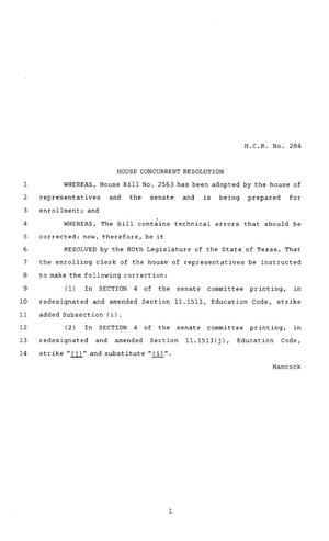 80th Texas Legislature, Regular Session, House Concurrent Resolution 284