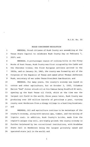 80th Texas Legislature, Regular Session, House Concurrent Resolution 55