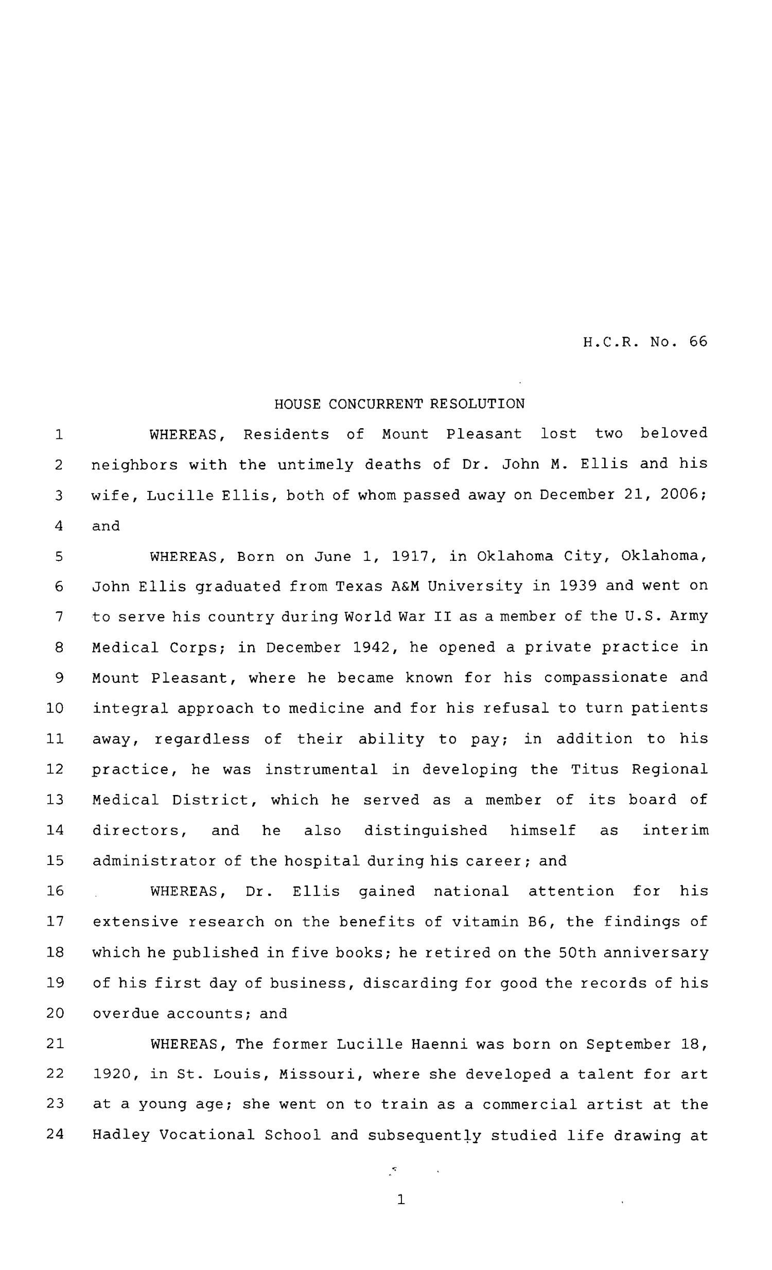 80th Texas Legislature, Regular Session, House Concurrent Resolution 66
                                                
                                                    [Sequence #]: 1 of 4
                                                