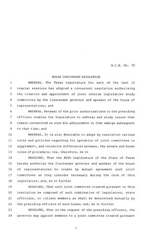80th Texas Legislature, Regular Session, House Concurrent Resolution 70