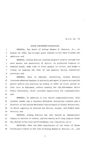 80th Texas Legislature, Regular Session, House Concurrent Resolution 79