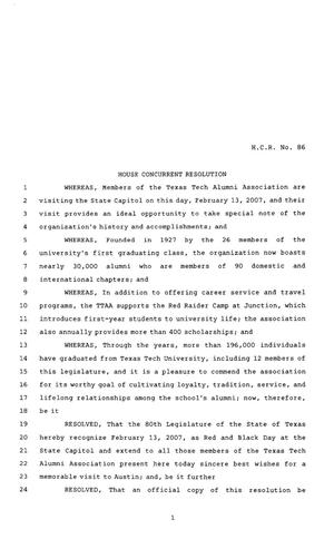 80th Texas Legislature, Regular Session, House Concurrent Resolution 86