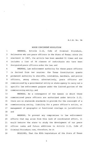 80th Texas Legislature, Regular Session, House Concurrent Resolution 96