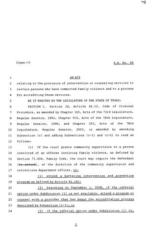 80th Texas Legislature, Regular Session, Senate Bill 44, Chapter 113