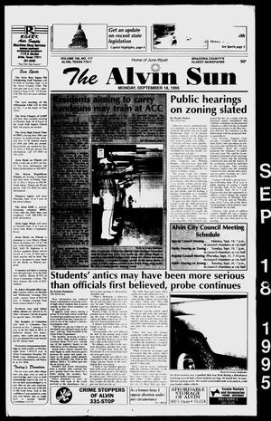 Primary view of object titled 'The Alvin Sun (Alvin, Tex.), Vol. 105, No. 117, Ed. 1 Monday, September 18, 1995'.