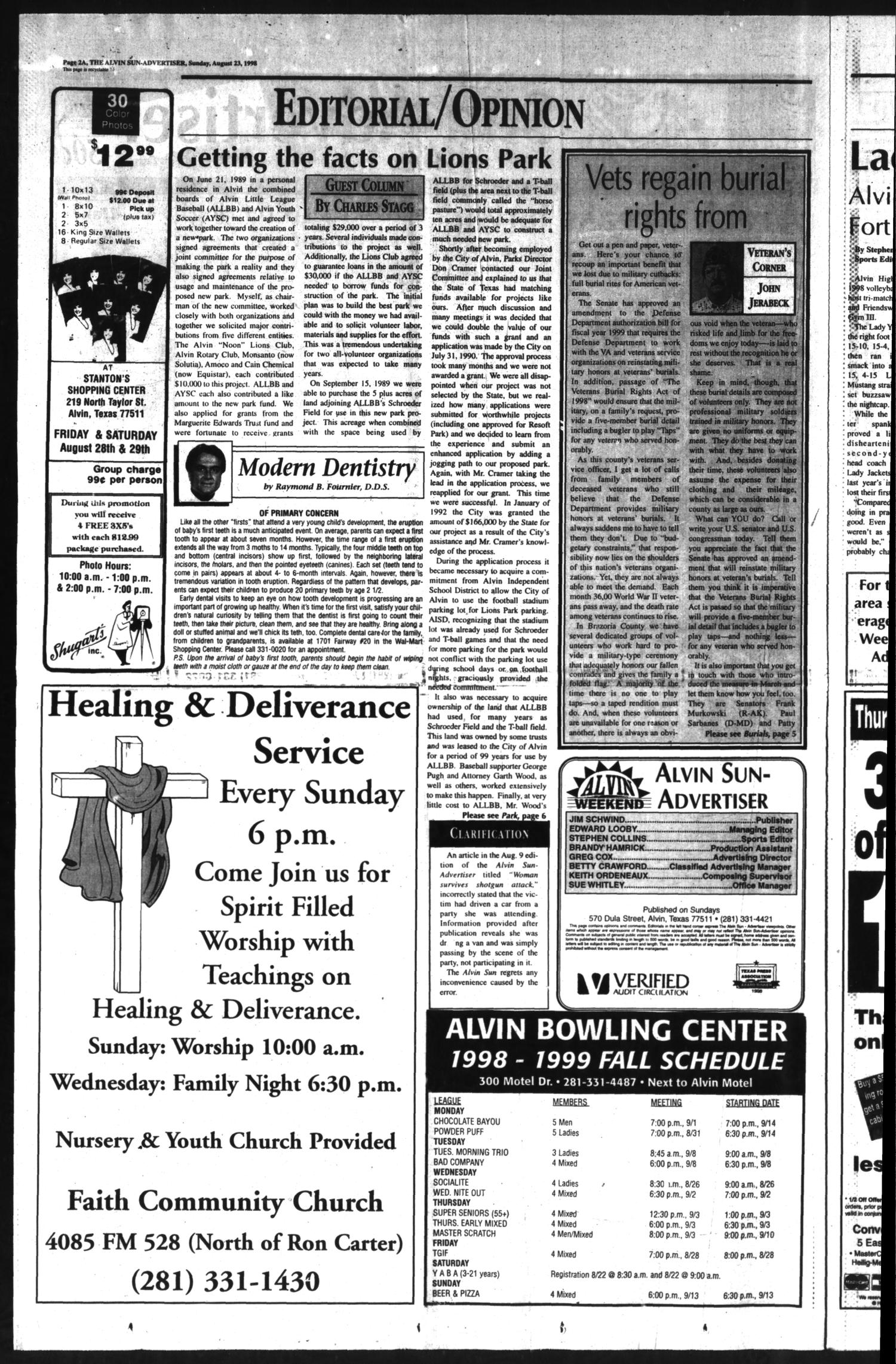 Alvin Sun-Advertiser (Alvin, Tex.), Vol. 108, No. 5, Ed. 1 Sunday, August 23, 1998
                                                
                                                    [Sequence #]: 4 of 22
                                                