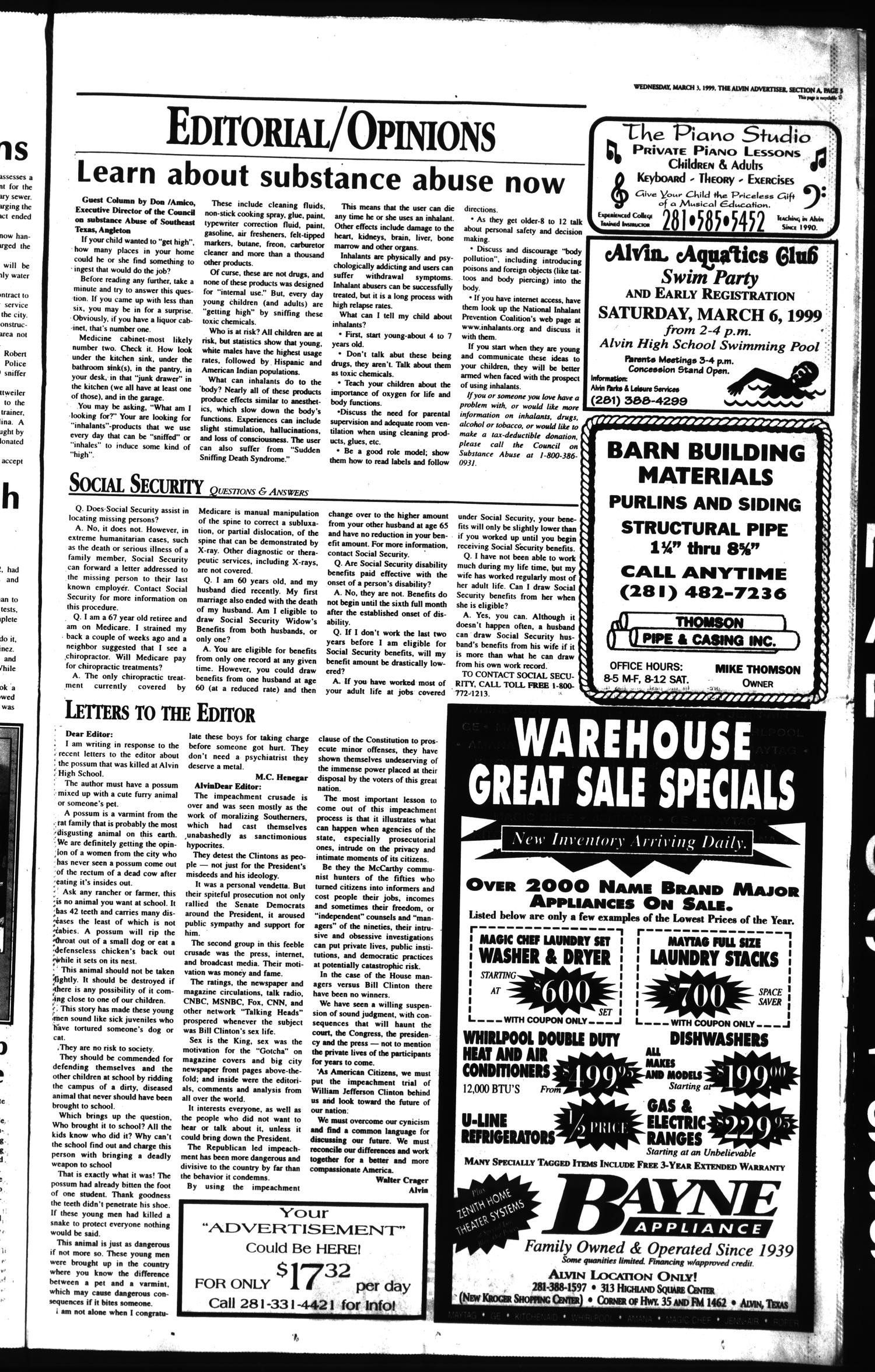 The Alvin Advertiser (Alvin, Tex.), Ed. 1 Wednesday, March 3, 1999
                                                
                                                    [Sequence #]: 3 of 112
                                                