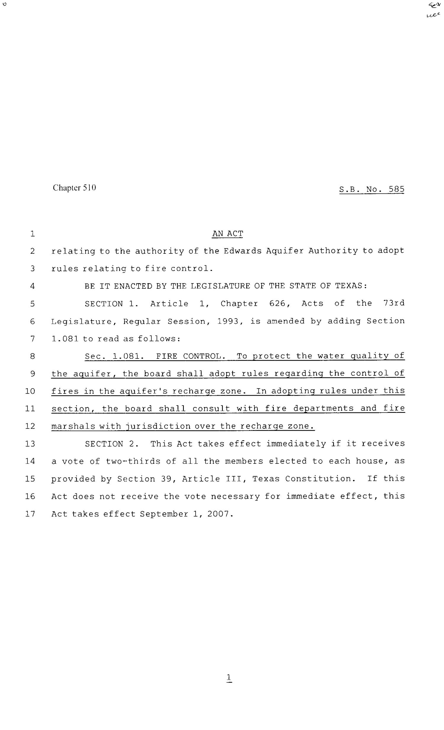 80th Texas Legislature, Regular Session, Senate Bill 585, Chapter 510
                                                
                                                    [Sequence #]: 1 of 2
                                                