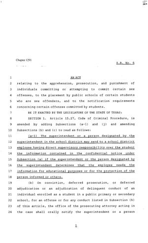 80th Texas Legislature, Regular Session, Senate Bill 6, Chapter 1291