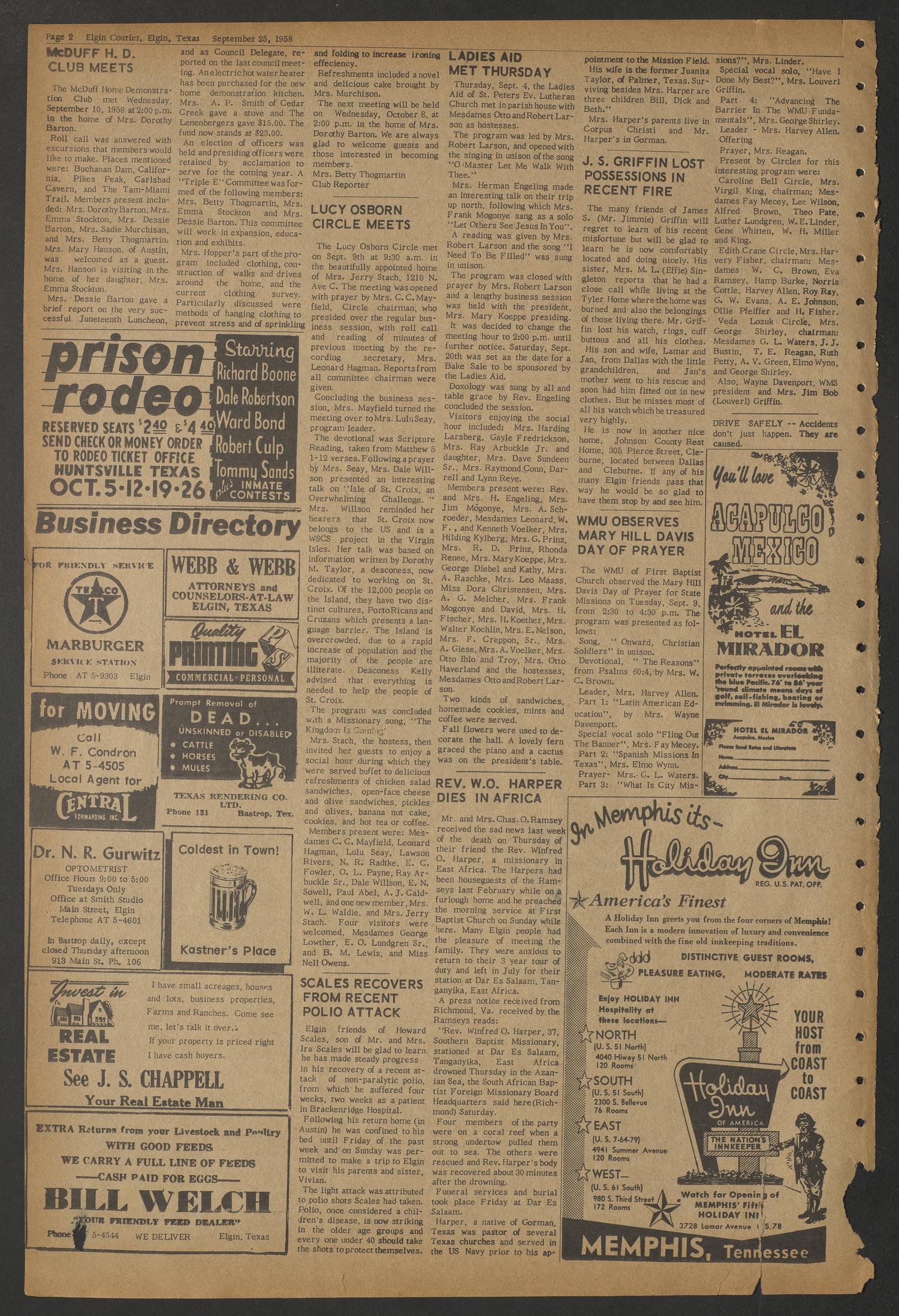 Elgin Courier and Four County News (Elgin, Tex.), Vol. 68, No. 28, Ed. 1 Thursday, September 25, 1958
                                                
                                                    [Sequence #]: 2 of 10
                                                