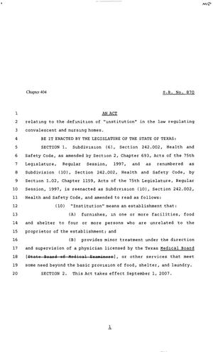 80th Texas Legislature, Regular Session, Senate Bill 870, Chapter 404