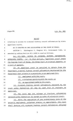 80th Texas Legislature, Regular Session, Senate Bill 885, Chapter 406