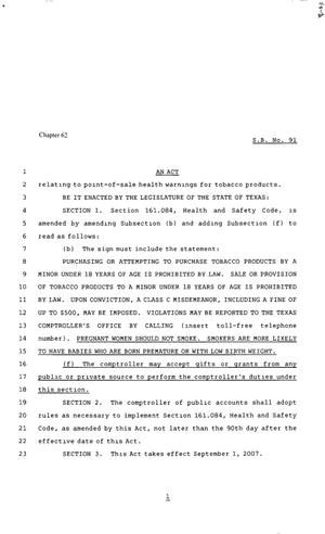 80th Texas Legislature, Regular Session, Senate Bill 91, Chapter 62