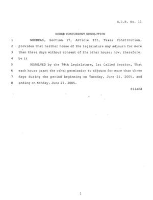 79th Legislature, First Called Session, House Concurrent Resolution 11