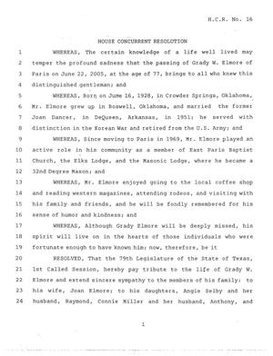 79th Texas Legislature, First Called Session, House Concurrent Resolution 16