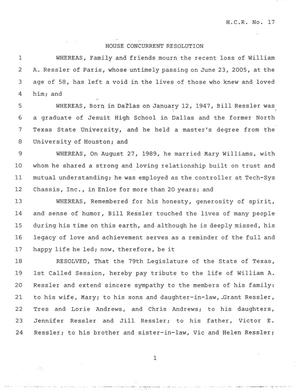79th Texas Legislature, First Called Session, House Concurrent Resolution 17