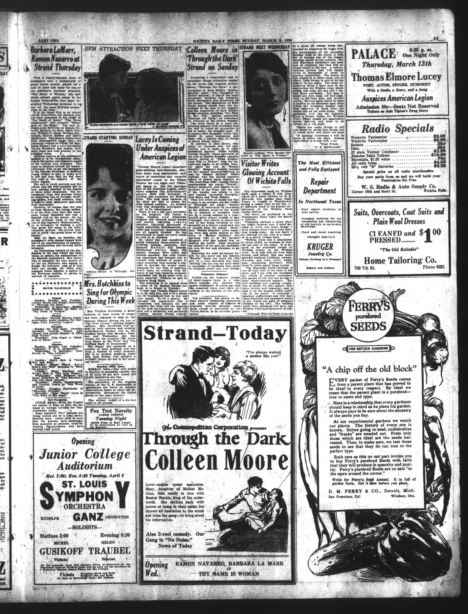 Wichita Daily Times (Wichita Falls, Tex.), Vol. 17, No. 299, Ed. 1 Sunday, March 9, 1924
                                                
                                                    [Sequence #]: 27 of 52
                                                