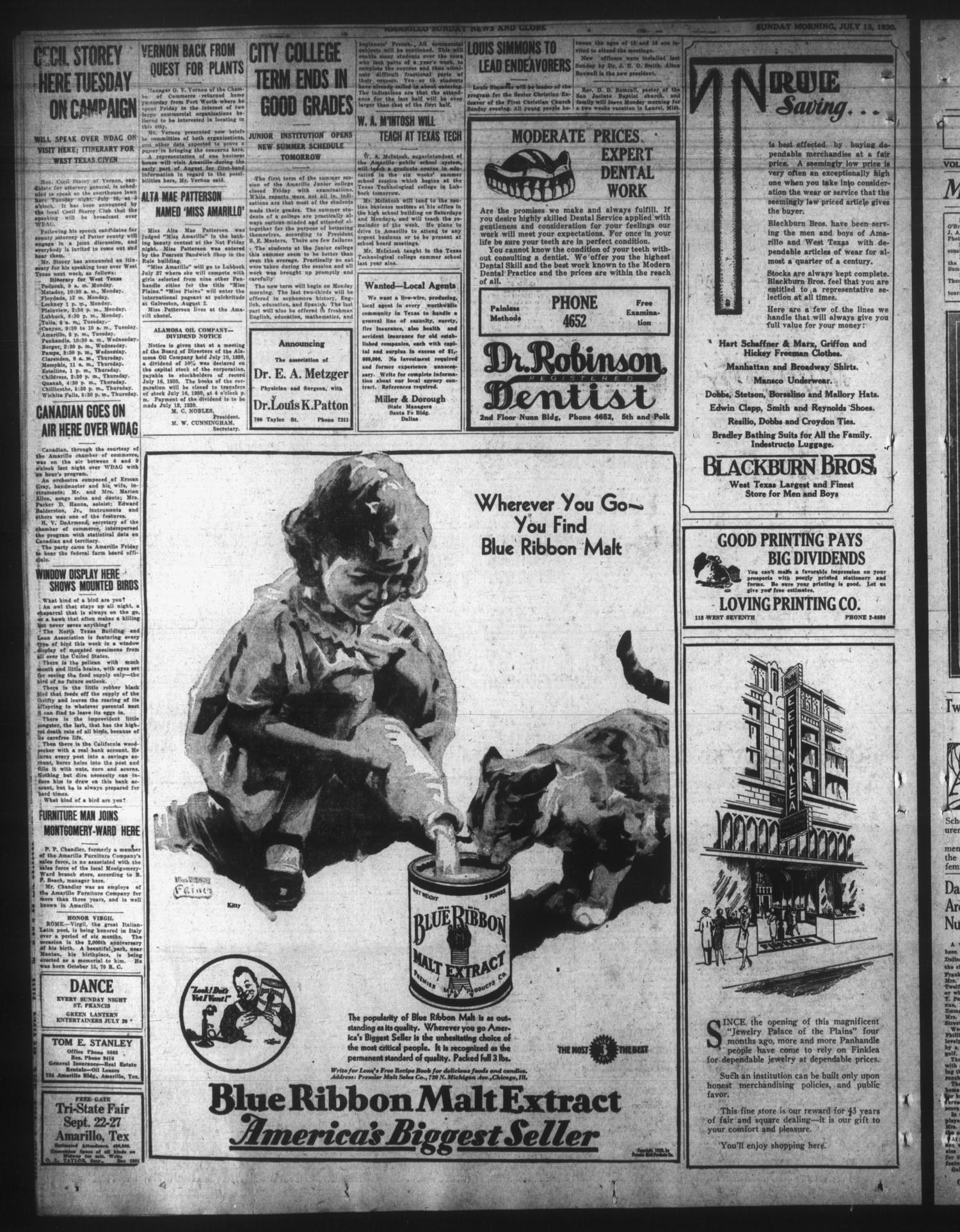 Amarillo Sunday News-Globe (Amarillo, Tex.), Vol. 21, No. 213, Ed. 1 Sunday, July 13, 1930
                                                
                                                    [Sequence #]: 14 of 30
                                                