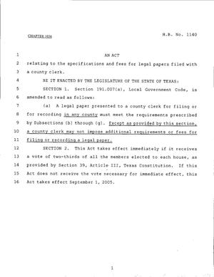 79th Texas Legislature, Regular Session, House Bill 1140, Chapter 1036
