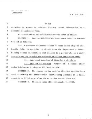 79th Texas Legislature, Regular Session, House Bill 1181, Chapter 1040