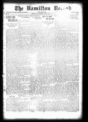 Primary view of object titled 'The Hamilton Record and Rustler (Hamilton, Tex.), Vol. 14, No. 21, Ed. 1 Thursday, August 1, 1912'.