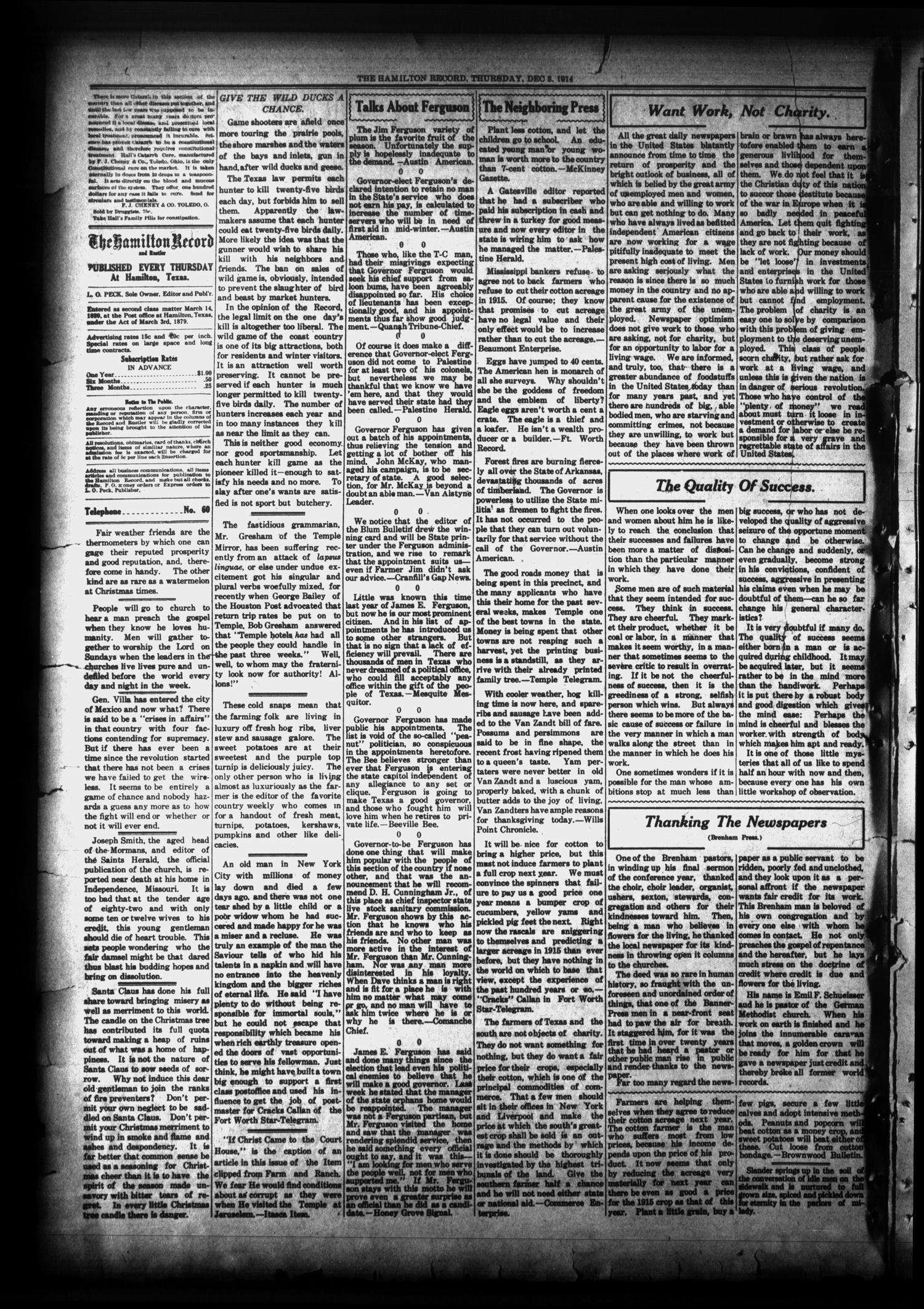 The Hamilton Record and Rustler (Hamilton, Tex.), Vol. 16, No. 39, Ed. 1 Thursday, December 3, 1914
                                                
                                                    [Sequence #]: 2 of 12
                                                